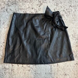 faux leather skirt with bow detail